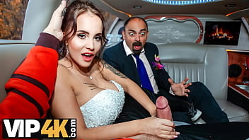 A lucky stranger gets to have sex with a beautiful bride in a luxurious limo on her wedding day