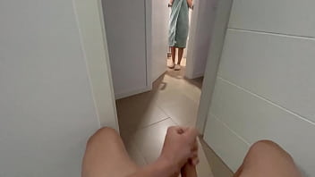 I catch my stepsister in the bathroom and she performs oral sex on me until I reach orgasm