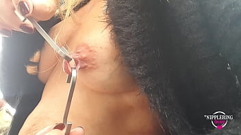 Outdoor adventure for a naughty mom with extreme nipple piercings and hooks