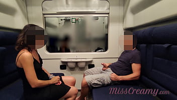 Steamy train ride: Naughty teacher and student's public orgasm